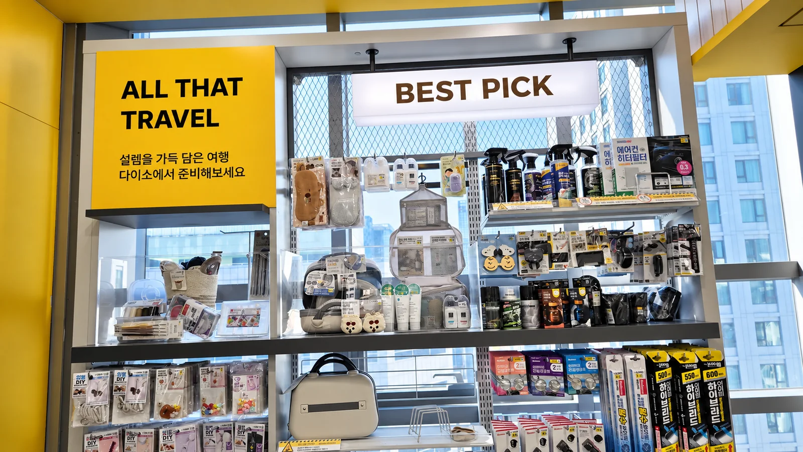 Small household products at Daiso Korea designed to reduce everyday inconveniences.